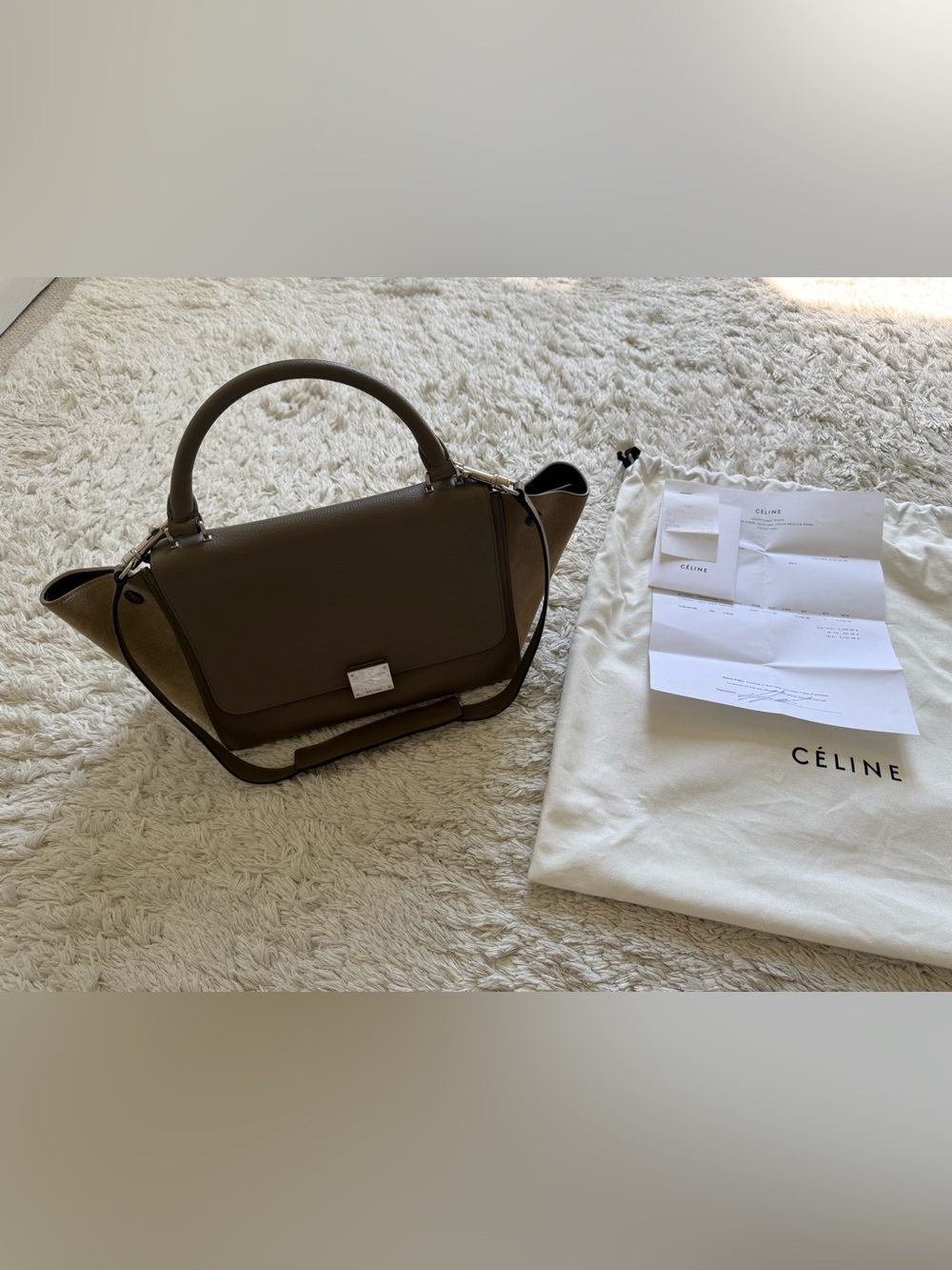 Celine Olive Brown Leather Top-Handle Satchel Size Small
